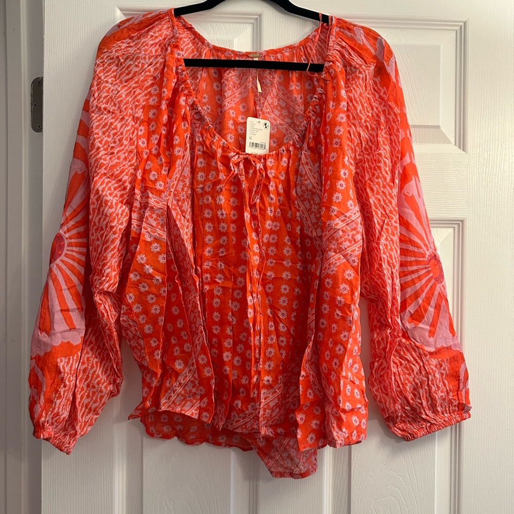 Free People Women's Orange Floral Top